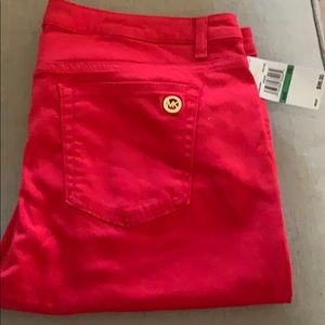 Red slim fit 5 pocket pants